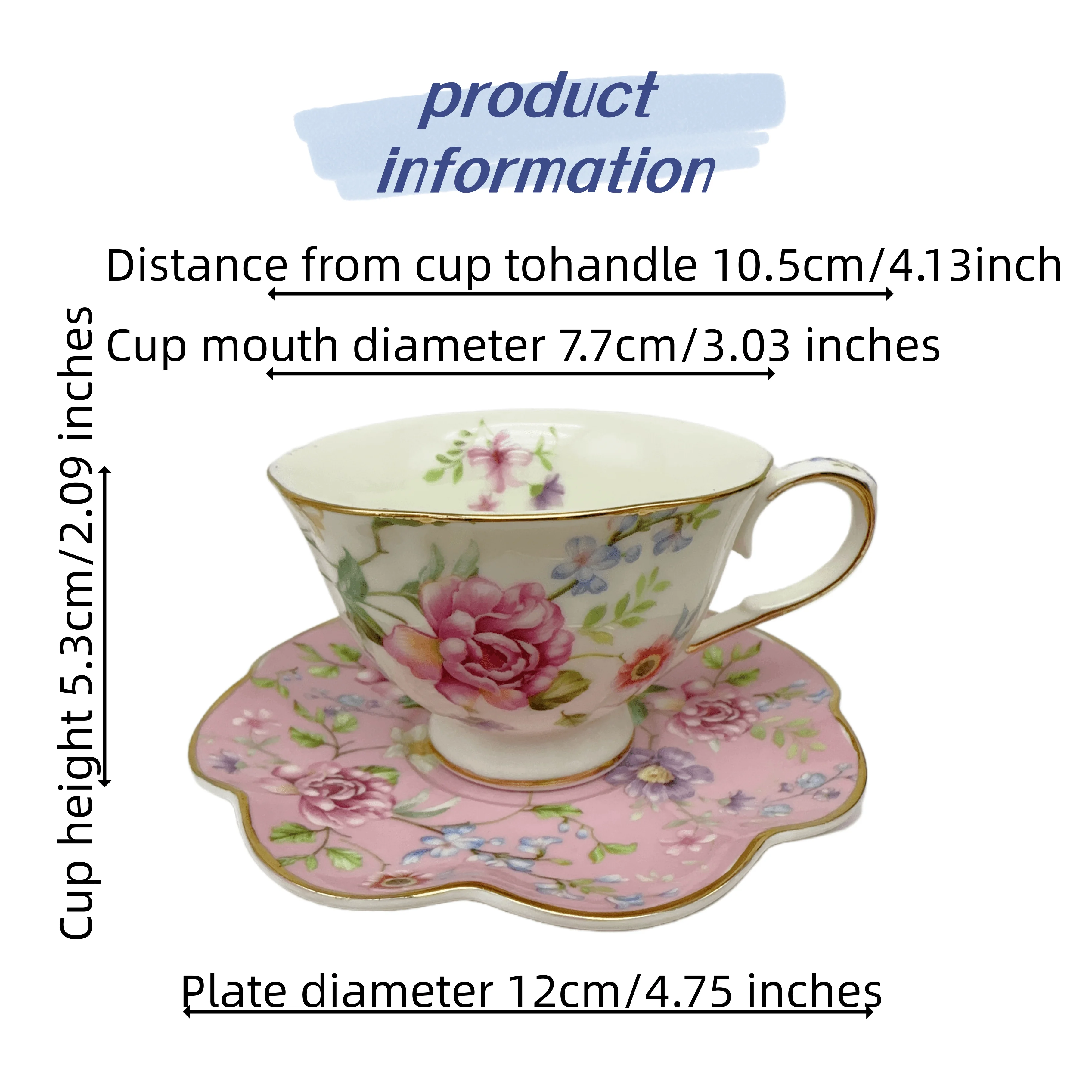 12pc European style floral afternoon tea, concentrated pumpkin coffee cup and plate (six cups and six plates), gift box set 90ml