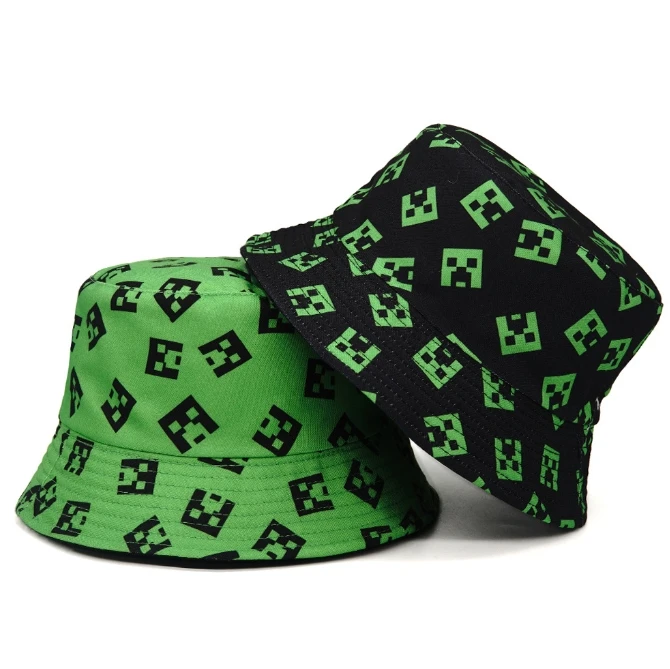 Minecraft 漫画クリーパー漁師帽子アニメ男性ファッション夏の屋外バケツ帽子トレンドカジュアル旅行ヒップホップ日焼け止め帽子