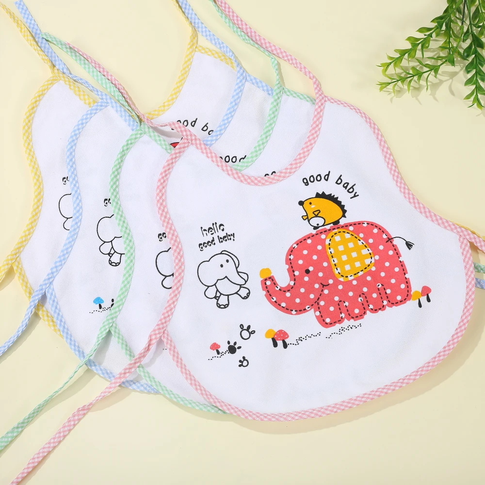 Baby Cotton Feeding Bib Solid Color Soft Adjustable Tape Saliva Towel For Print Elephant Pattern Infants Drool Bibs Burp Cloths