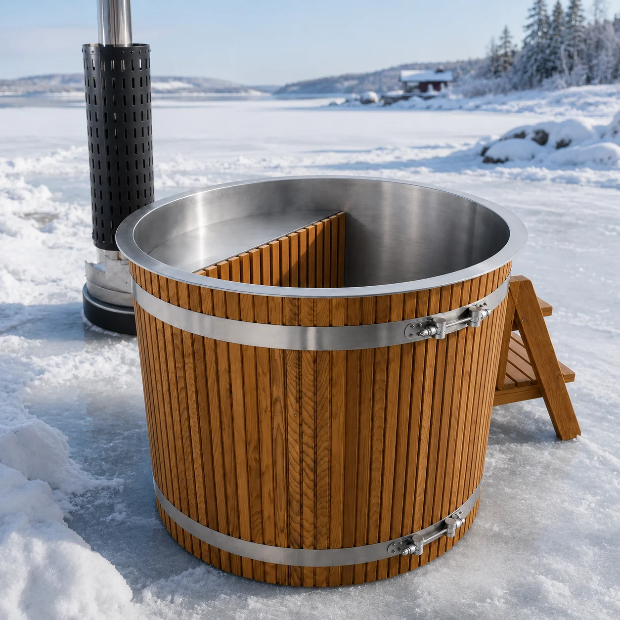 Warmfire Custom Size 60gal+ Modern Villa Apartment Gym-Friendly Outdoor Hot Tub Sauna 6KW Woodburning Heater 304 Stainless