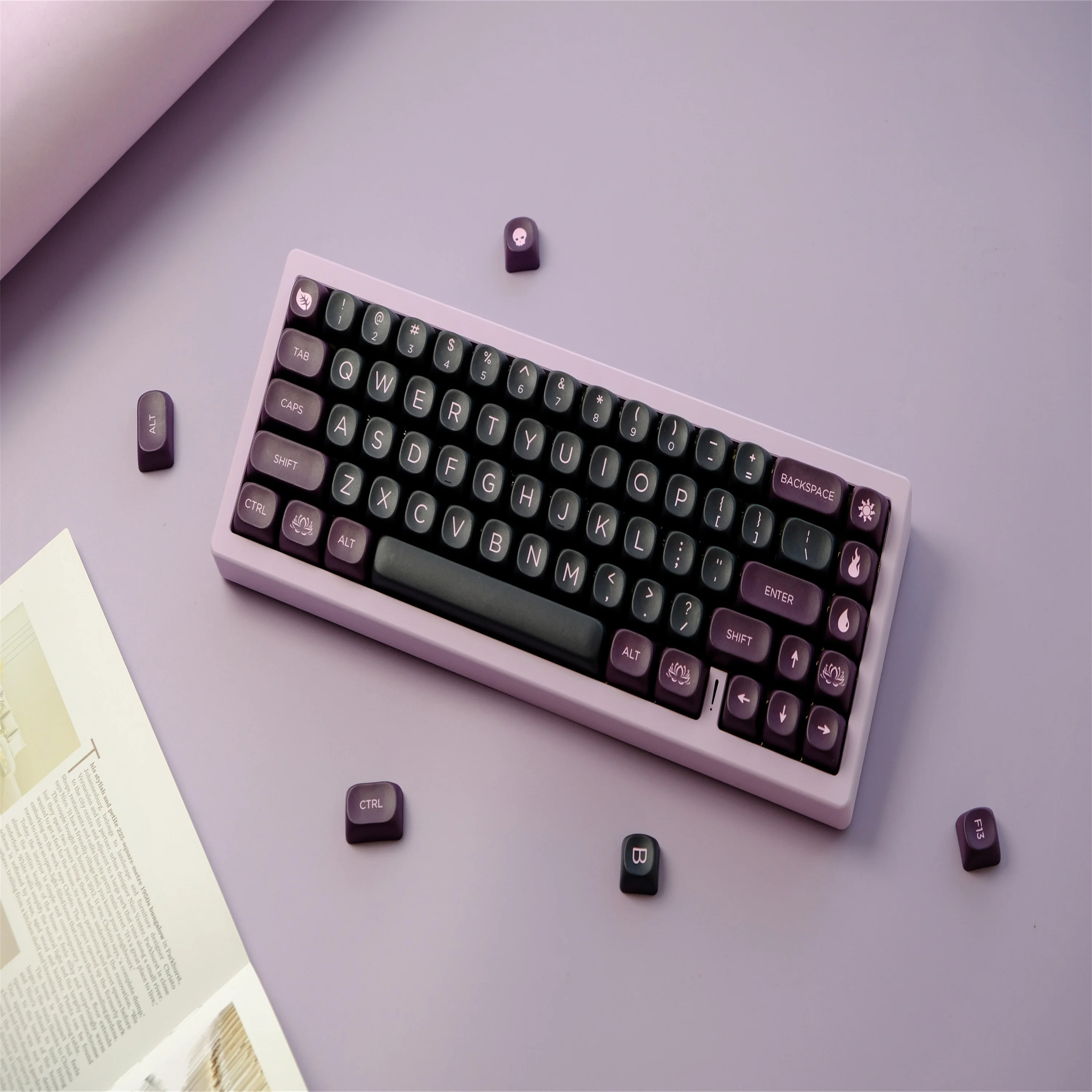 GMK-tecla negra Lotus, teclas PBT de 126 teclas, perfil MOA DYE-SUB, teclas personalizadas para teclado mecánico