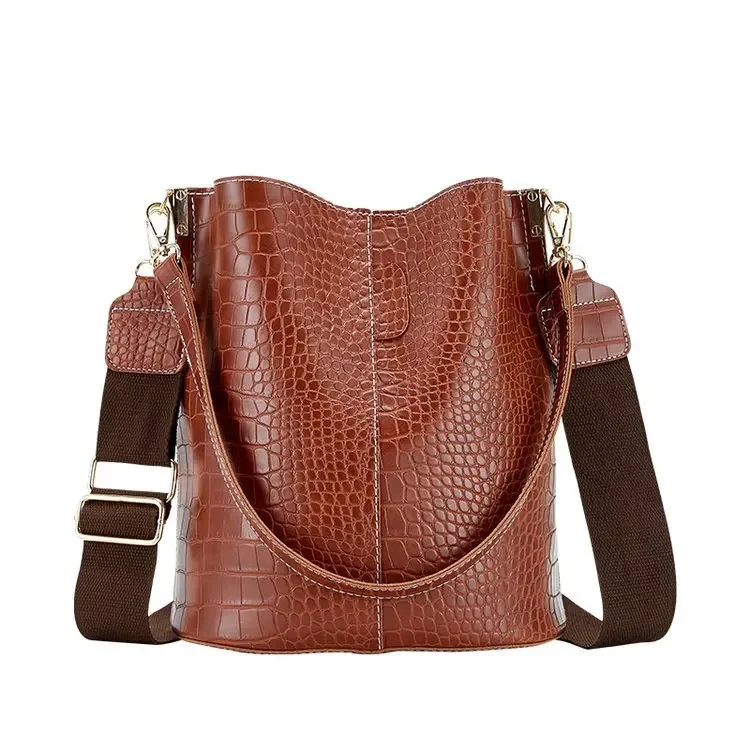 Vintage Crocodile Pattern Crossbody Bags for Women PU Leather Trend Designer Shoulder Handbags Large Capacity Bucket