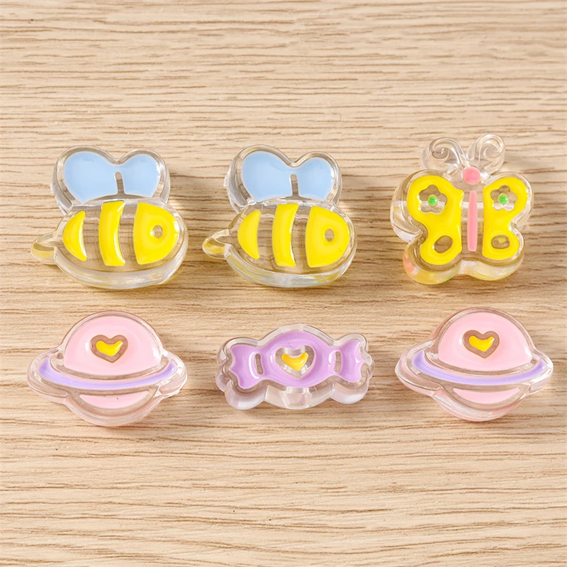 5 Stück Cartoon-Tier-Charms, Harz-Bienen- und Schmetterlings-Abstandshalter, lose Charms-Perlen für die Schmuckherstellung, Armbänder, Halsketten, DIY-Bastelarbeiten, Geschenke – Detail 2