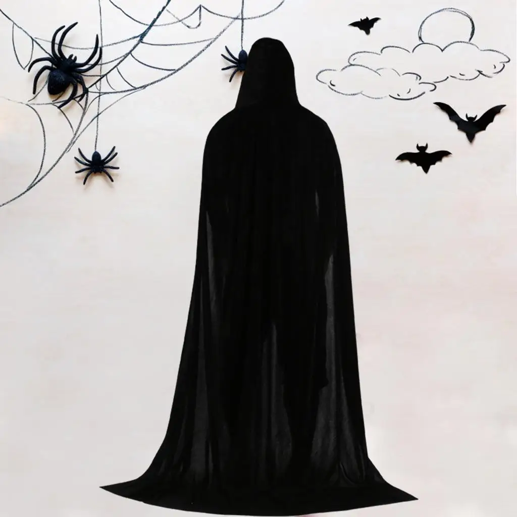Hooded Velvet Cloak Long Gothic Cape Plus Size Costume for Halloween Cosplay Party Adult Women