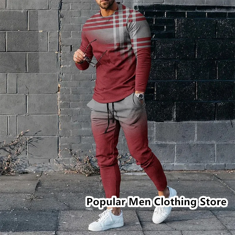 Men's Tracksuits Long-sleeve T-shirt Set Jogger Sportswear Casual Suit Streetwear Spring Men Outfits 2 Piece Set Men Clothing