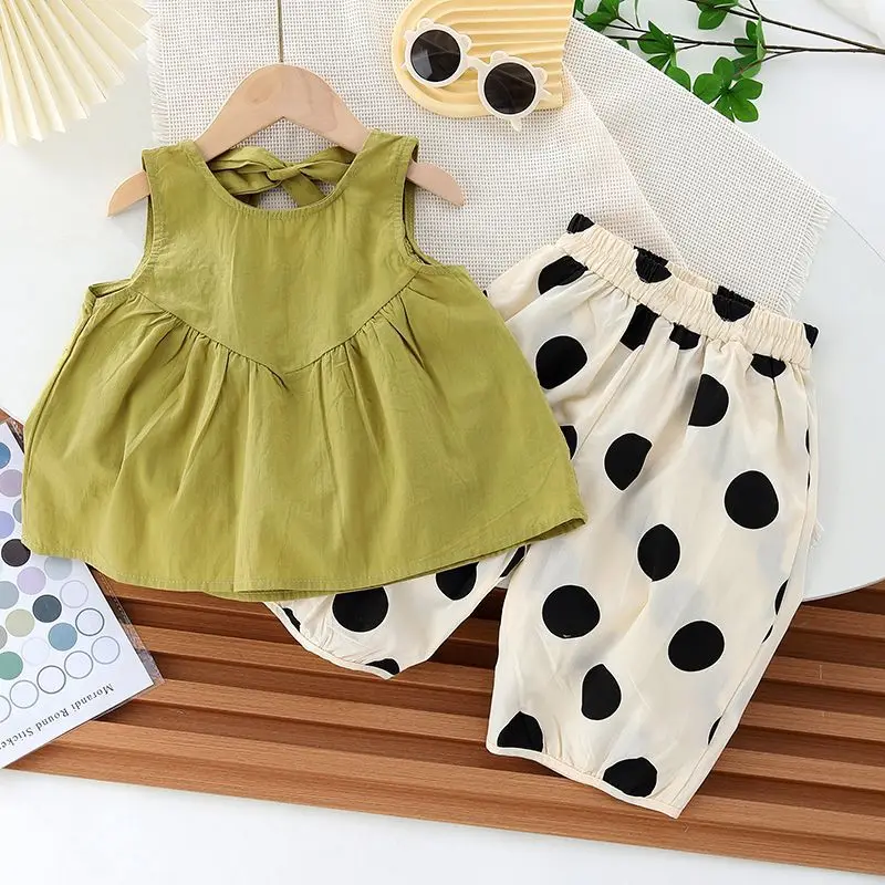 

Korean Girls Summer Set, Polka Dot Tank & Culottes Outfit Thin Two-Piece for Toddlers Chic New Arrival
