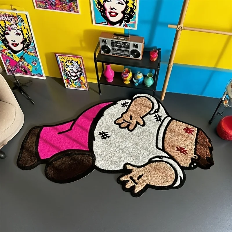 VIKAMA Funny Cartoon Character Shaped Rug Irregular Fluffy Floor Mat Creative Novelty Doormat Bedroom Gaming Room Decor Carpet