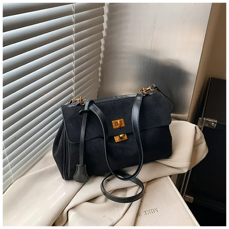 2024 Autumn Winter New Women Suede Leather Bag Shoulder Handbag And Purses Luxury Designer Bags Chic Fashion Lady Trendy Satchel