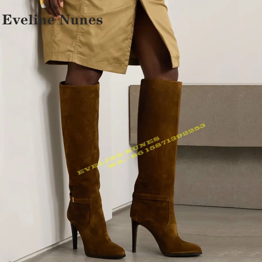 

Metal Buckle Splicing Pull On Retro Modern Boots Pointed Toe Stiletto Heels Large Size Sexy Fashion Knee-High Boots 2024 Newest