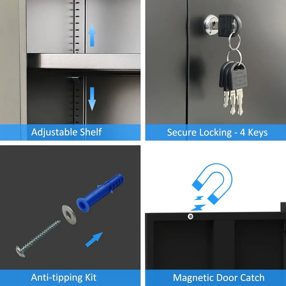 خزانة تخزين معدنية مع أبواب قفل وأرفف قابلة للتعديل، وخزائن تخزين قابلة للقفل بطول 53.5 بوصة لمرآب المكاتب المنزلية #5