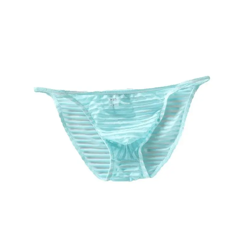Men Briefs U Convex Striped Mesh Translucent Panties Ice Silk Tanga Slip Low-Waist Bikini Slip Homme Breathable Underpants