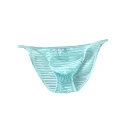 Men Briefs U Convex Striped Mesh Translucent Panties Ice Silk Tanga Slip Low-Waist Bikini Slip Homme Breathable Underpants