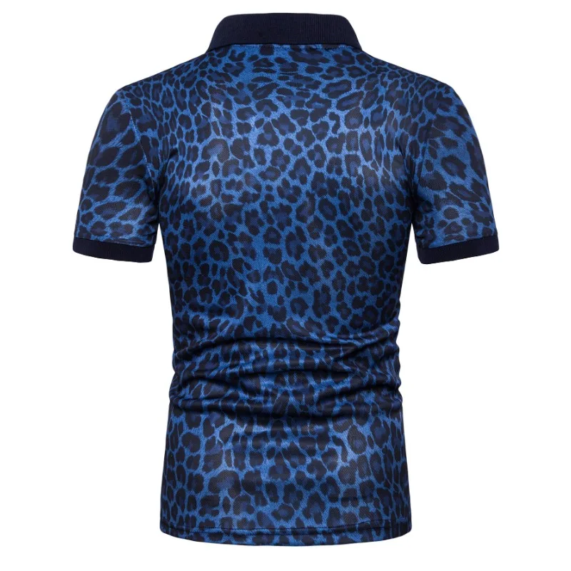 New Men\'s Breathable Short Sleeve Shirt Lapel Single Breasted Leopard Print T-shirt Thin Casual Top