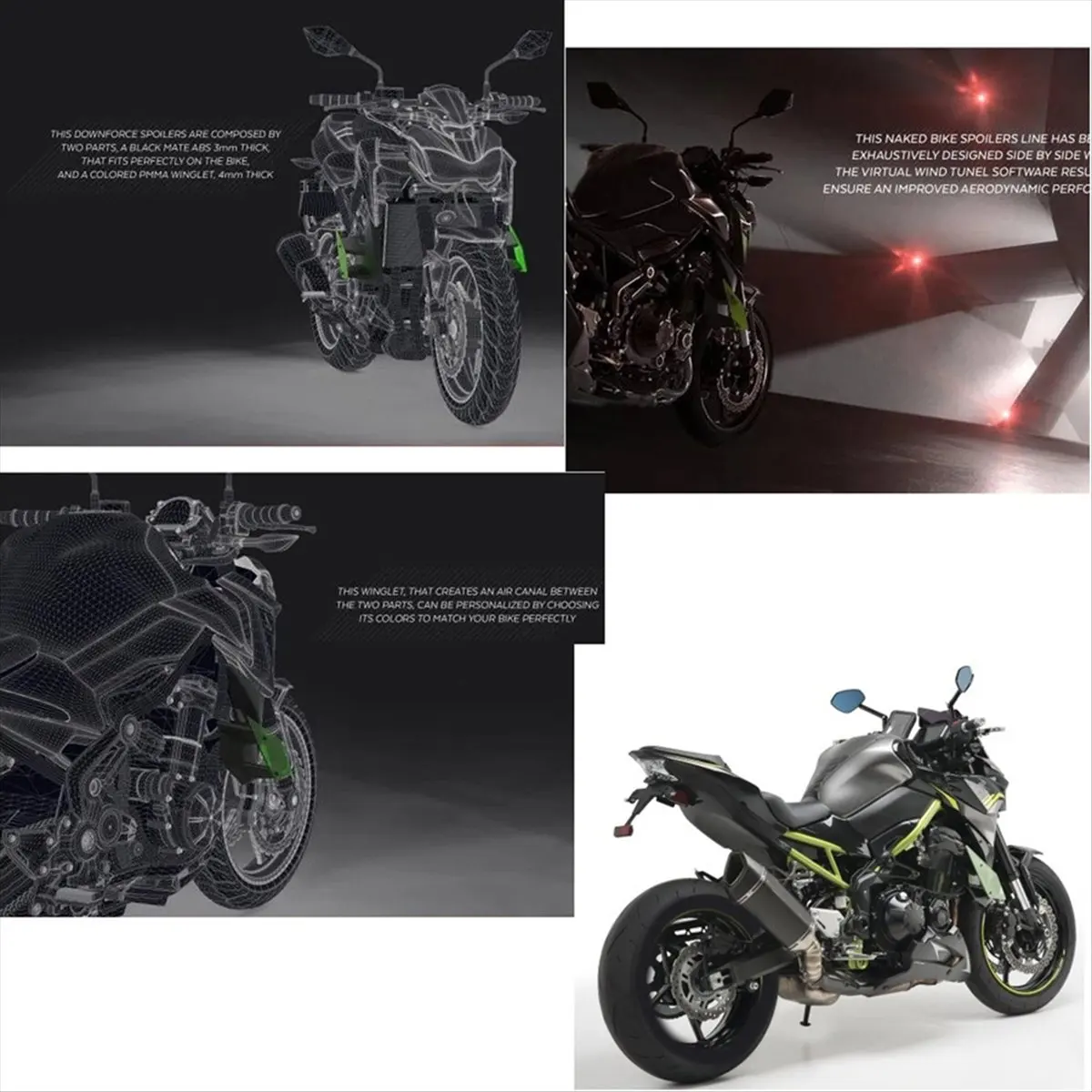 [Saleout]Motorcycle Side Downforce Spoilers Winglet Fixed Wing Fairing Wing for Z 900 Z900 2020-2025+ Green & Black