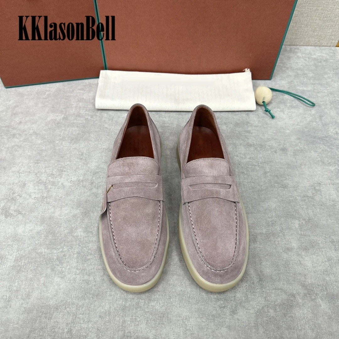 11.18 KKlasonBell Men\'s Cow Suede / Genuine Leather Loafers Fashion Simple Sewing Slip-On Casual Shoes