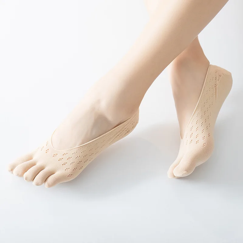 Five-Finger Stockings Ladies Velvet Summer Mesh Breathable Invisible Shallow Mouth Silicone Lace Socks