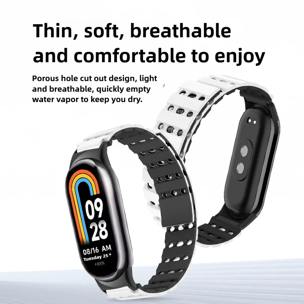 Magnetic Strap For Xiaomi Mi Band 8 Quick Release Sweatproof Silicone Sport Smartwatch Band with Breathable Air Hole Men Women