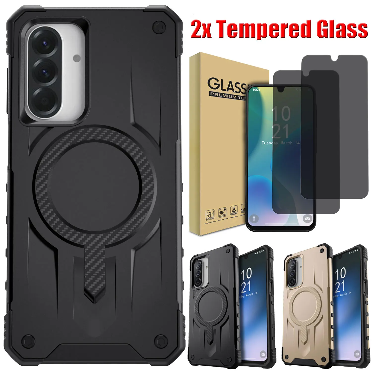 

For Samsung For Galaxy A26 Magnetic Bumper Rugged Case Heavy Duty Cover +2PCS Privacy Tempered Glass Screen Protectors