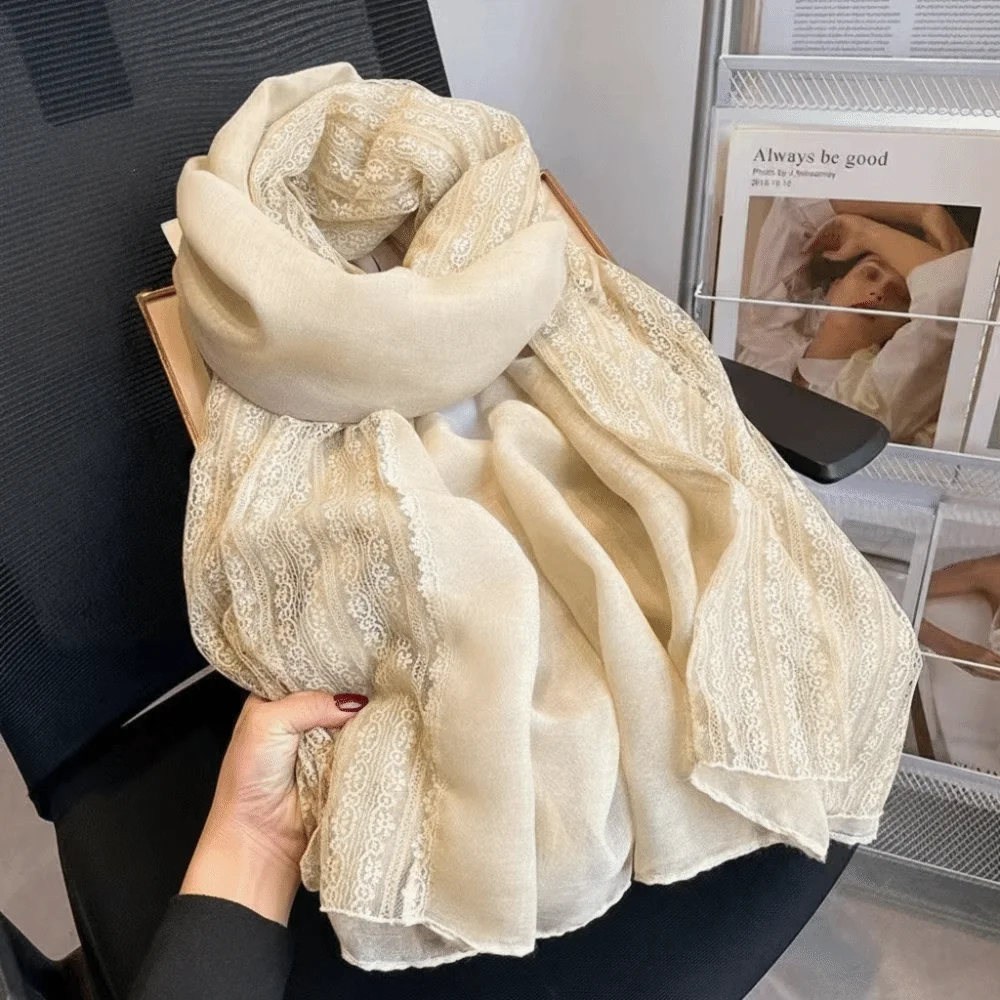 

Модный универсальный льняной шарф, элегантный тонкий хлопковый шарф, защита от солнца, дышащий кружевной шарф для женщин на лето, весну и осень