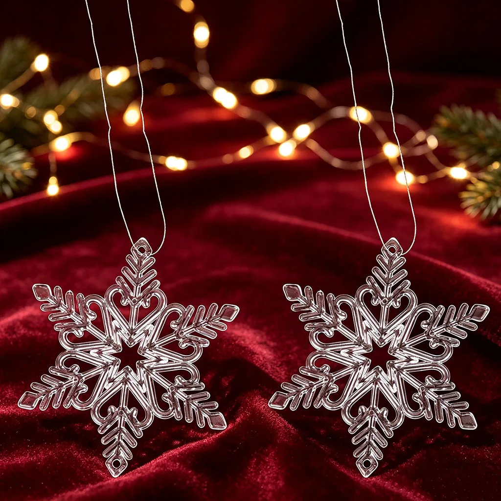 (6 pieces/bag)Size 7.7x8.8cm Transparent Snowflake Pendant Decoration Simulation Plant Matching