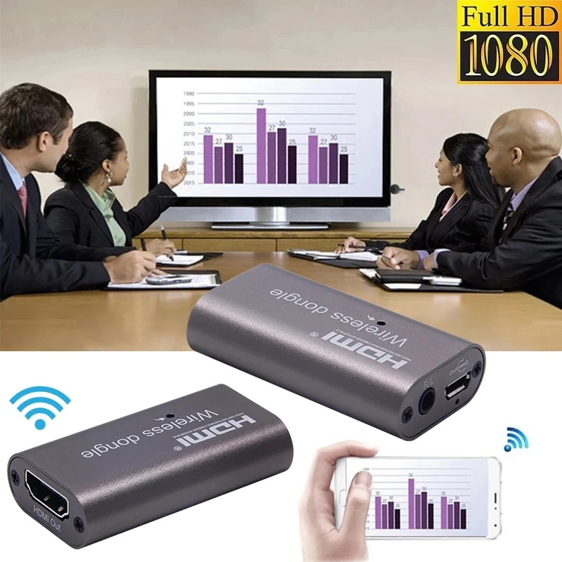 1080P อะแดปเตอร์แสดงผล WiFi ไร้สายทีวีแชร์ dongle ตัวรับสัญญาณเสียงวิดีโอตัวขยาย HDMI สำหรับโทรศัพท์ iOS Android กับจอมอนิเตอร์ทีวี