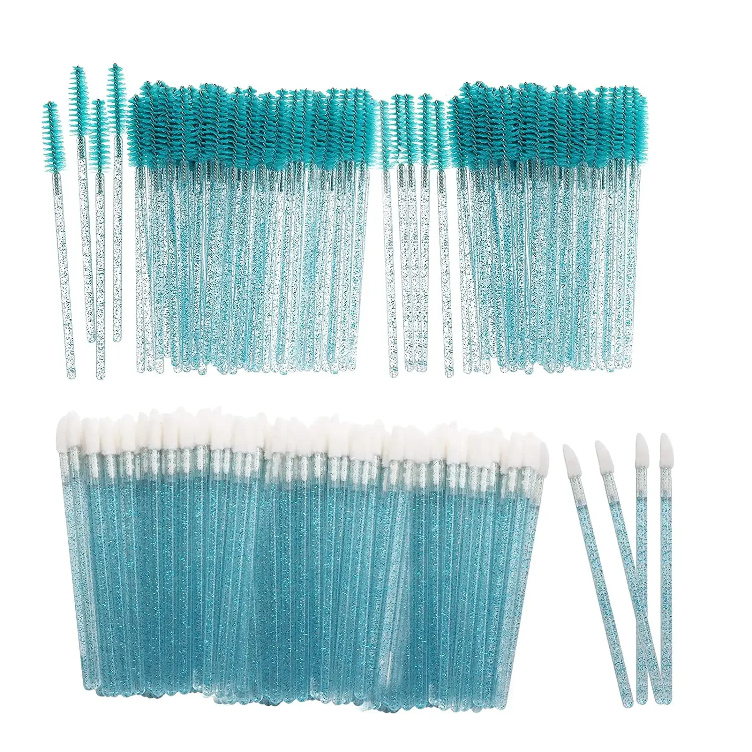 Blue Shiny Disposable Eyelash Applicator Wands Curler Brush Set Mascara Eyebrow Brushes