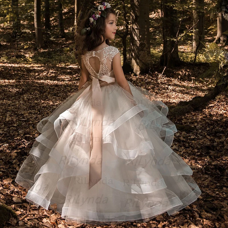 Robes de demoiselle d'honneur en tulle pour filles, robes de reconstitution historique appliquées avec perles, robes de première communion, robes de Rhpour enfants, 2025