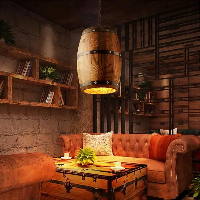 

Wood Wine Barrel Hanging Fixture Pendant Lighting Suitable for Bar Cafe Lights Atomasphere Restaurant Lamp