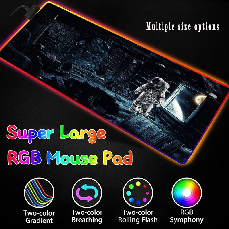Gamer Mousepad  Astronaut Space RGB LED Large Mouse Pad USB Lighting Gaming Keyboard Non-slip Colorful Luminous for PC Mice Mat