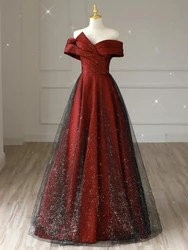 Elegante vestido de casamento vermelho feminino, Off-Ombro, Francês, Noivado, Casual, Novo, 2024