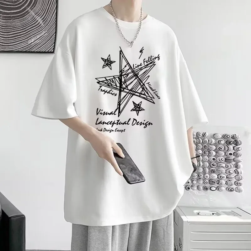 

Summer American Retro Ins Men's Oversized T-shirt Trendy Celebrity Printing Street Clothing Couple Personality T-shirt Tops