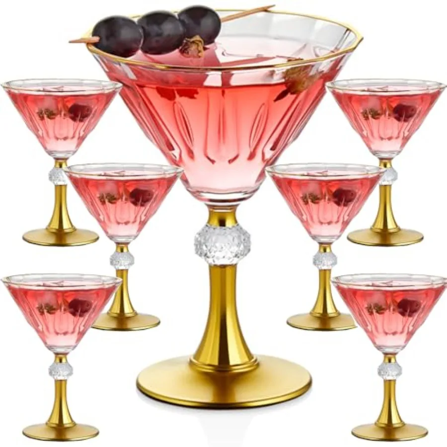 

Gold Rim Crystal Martini Cocktail Glasses Glassware Drinkware Rimmed Drinking Trim Fancy Set of 6 Coupe Plated Glass Christmas