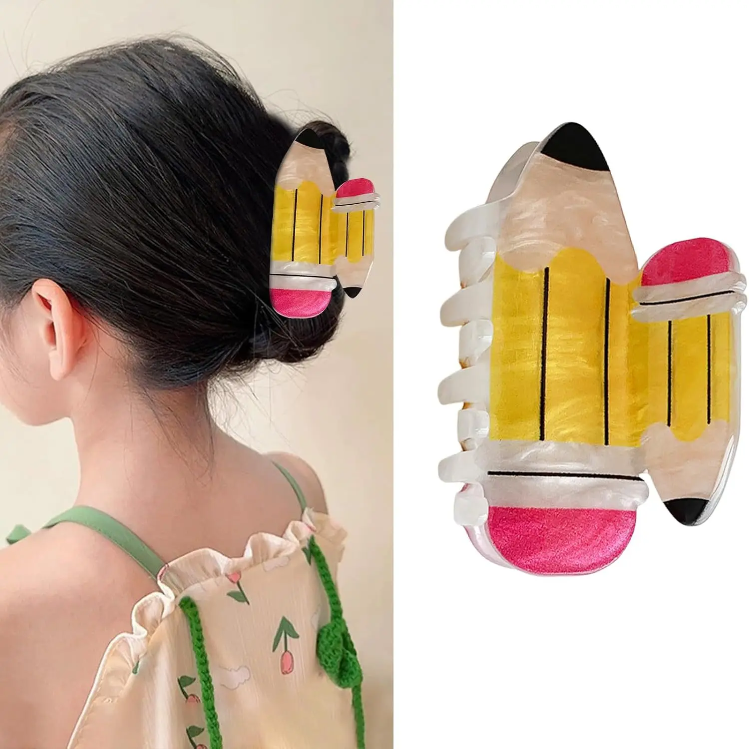 Cute School Bus Grab Clip Acrylic Pencil Shark Clip Computer Hairpin Apple Headgear Creative School Season Hair Accessories