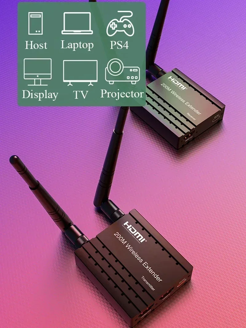 200M Wireless HDMI Extender Video Transmitter Receiver 1 To 4 Same Screen Projection for PS4 DVD Camera Laptop PC To TV Projecto