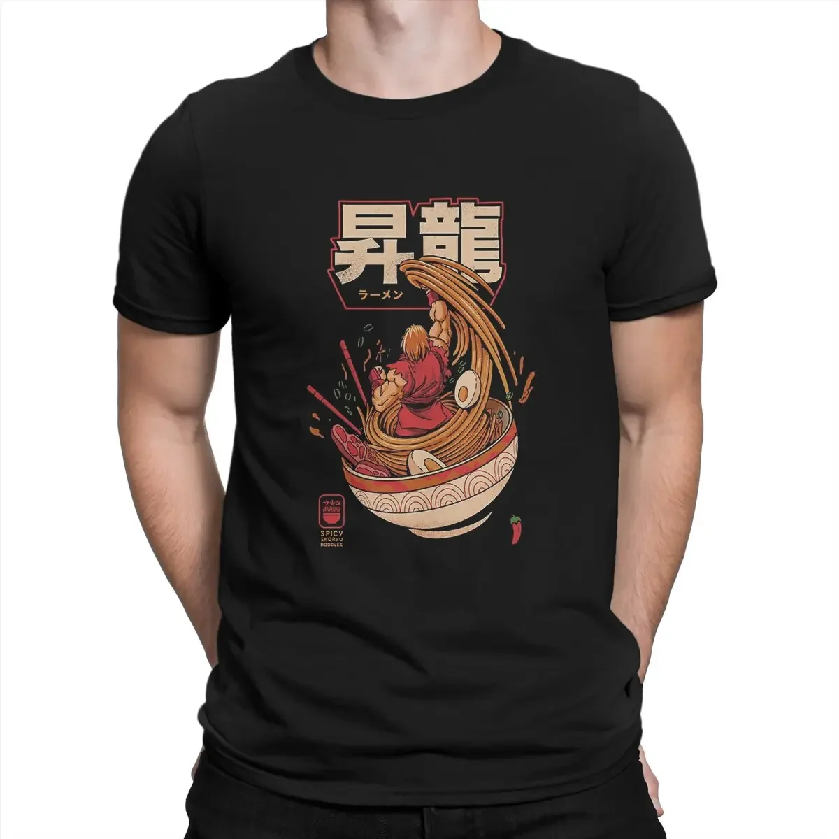 Camisetas divertidas de manga corta para hombre, ropa de algodón, cuello redondo, Ken Master Ramen, Verano