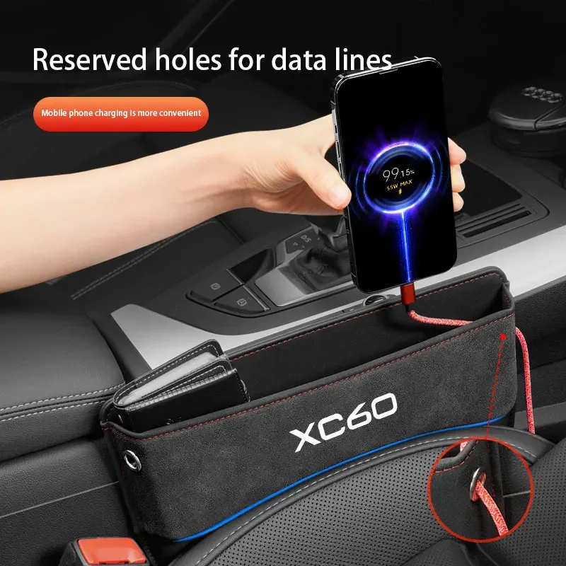 Suede Leather Car Seat Side Gap Storage Pocket Gap Filler Organizer Box with logo For Volvo XC60 car accesorios image 2