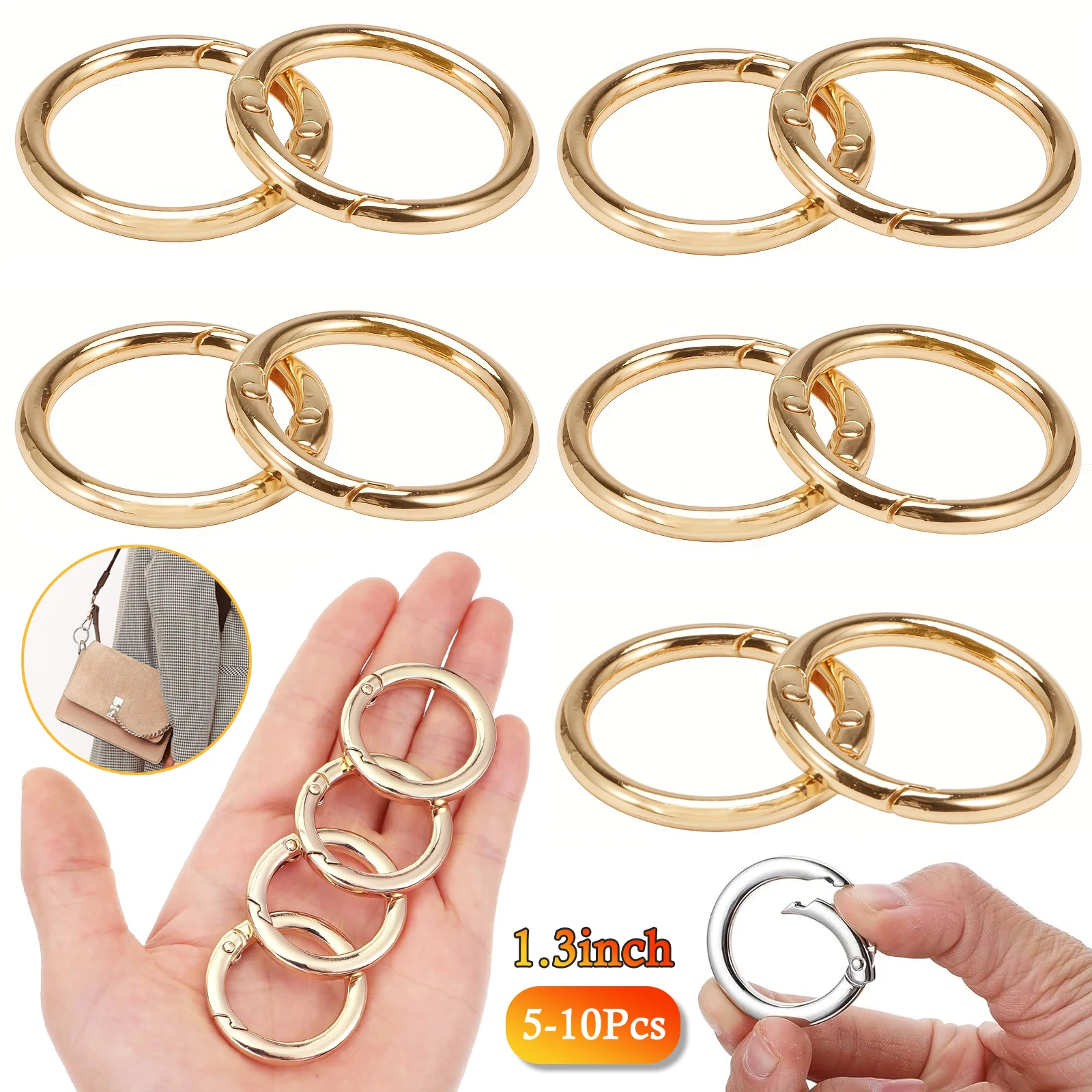 5-10Pcs Metal Spring O Rings Clip 1.3 Inch Round Carabiner Clip for DIY Keychain Bags Purses Dog Chain Keyrings Snap Hook Rings