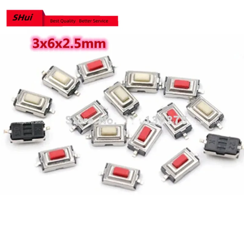 100PCS 3*6*2.5mm Microswitch 3x6x2.5mm SMD 2Pin Tactile Push Button Switch Tact Touch Micro switch White Red