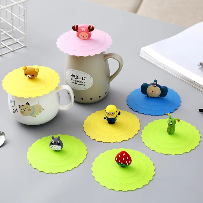 Useful Cartoon Silicone Cup Cute Cover Heat-resistant Leak Proof Sealed Lids Cap Reusable Dustproof Cup Cover Cup Accessories