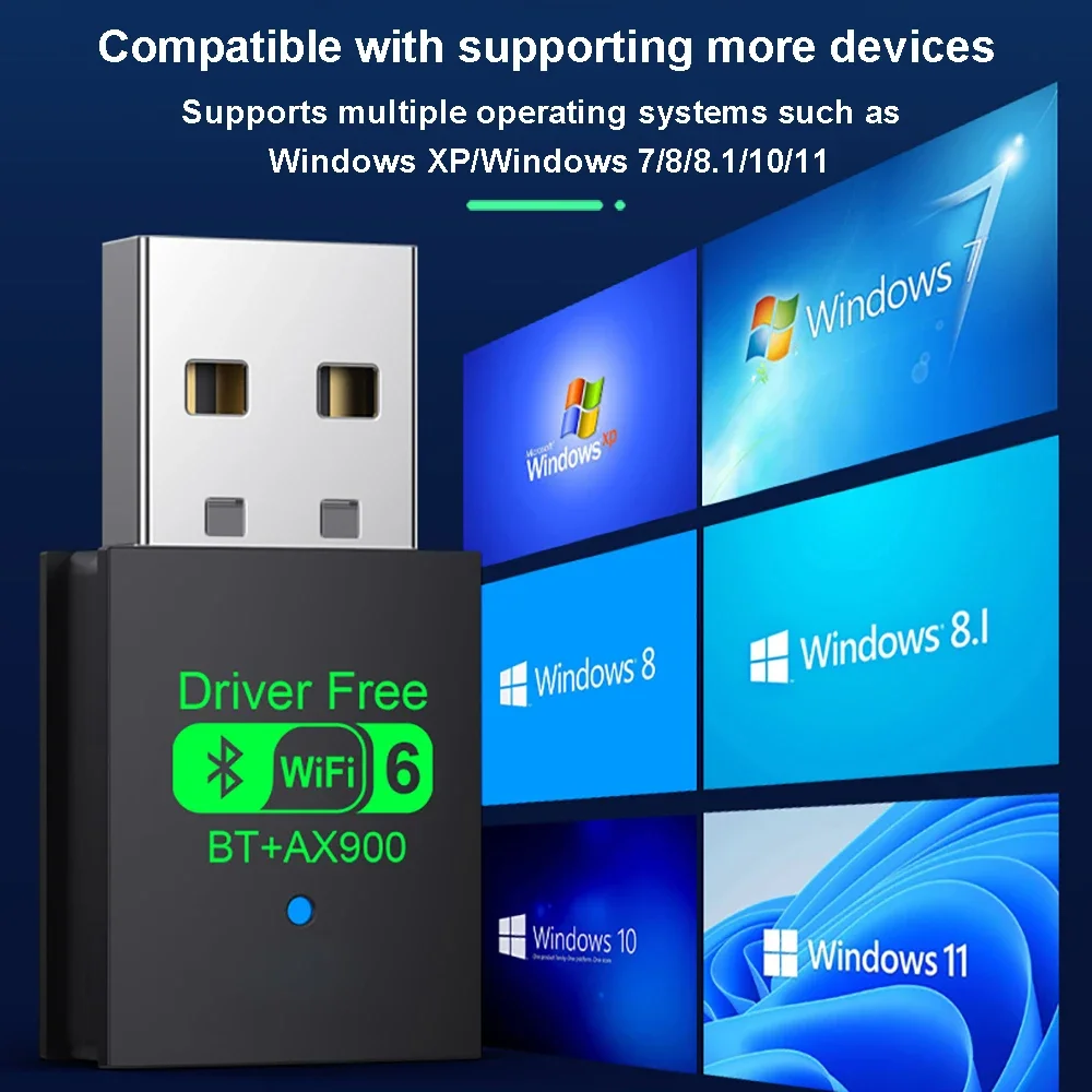 900Mbps USB WiFi 6 بلوتوث 5.4 محول ثنائي النطاق 2.4G 5G استقبال خارجي لاسلكي واي فاي دونغل لأجهزة الكمبيوتر المحمول سطح المكتب Win 7/10/11