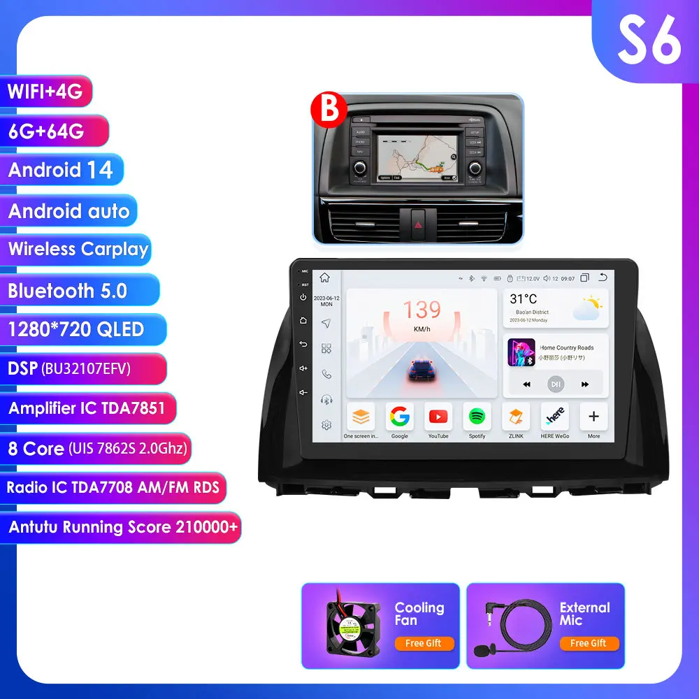 Hizpo 7862 Android 14 Auto multimediaspeler voor Mazda CX5 CX-5 2012-2015 10.1" Video Autoradio GPS Navigatie Stereo 2din Head Unit BT Intelligent Systems Monitor Pro AI Spraakbesturing Split
