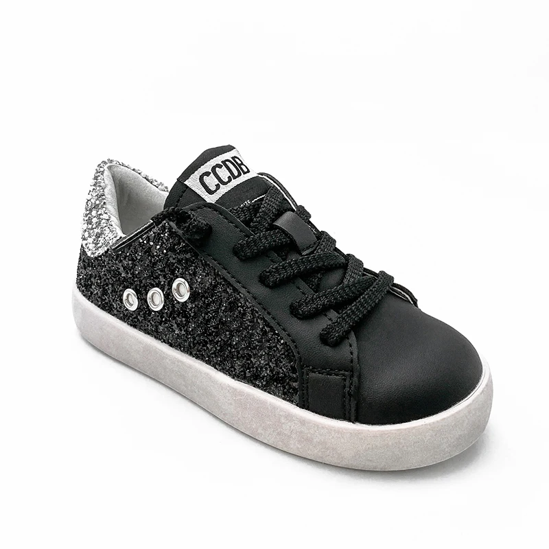 New Design Black Shoes for Kids 2024 Fashion GG Boy‘s Casual Shoes Kids Custom Star Glitter Children Leather Sneakers