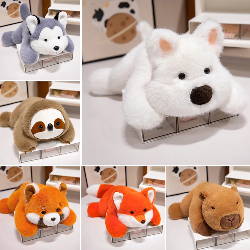 Premium Quality Fluffy White Terrier Dog Plush Toys Cuddle Raccoon Stuffed Wild Animals Lazy Sloth Plushie Husky Soft Toys Fox