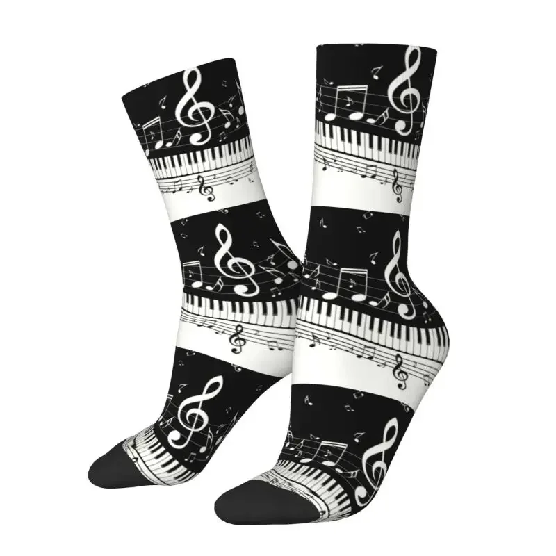 Classic Piano Key Male Dress Sock Mens Womens Breathable Fashion Novelty Musician Music Notes Pianist Crew Socks