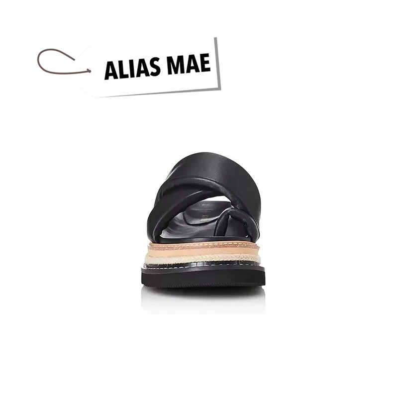 ALIAS Mine-zapatillas de cuero de alta calidad para mujer, calzado de verano con suela plana, punta redonda y correa cruzada