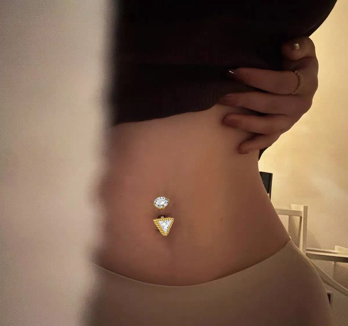 1PC CZ Heart/Square/Star/Triangle Geometry Belly Button Ring 14G Piercing Internal Thread Zirconia Cluster Belly Barbell Stud