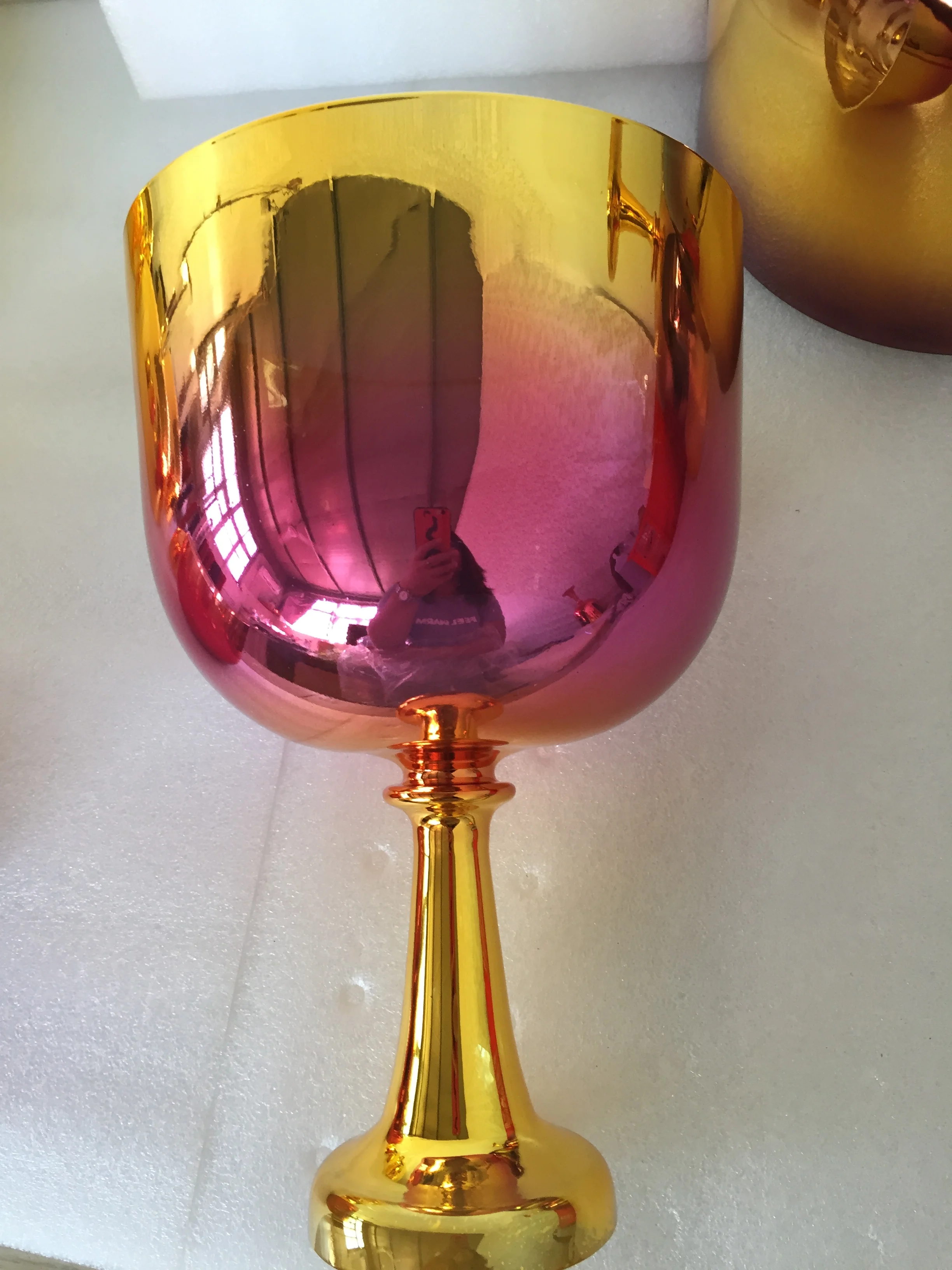 Crystal singing chalice golden & pink mixed color 3rd octave B note perfect pitch for sound healing 432Hz.