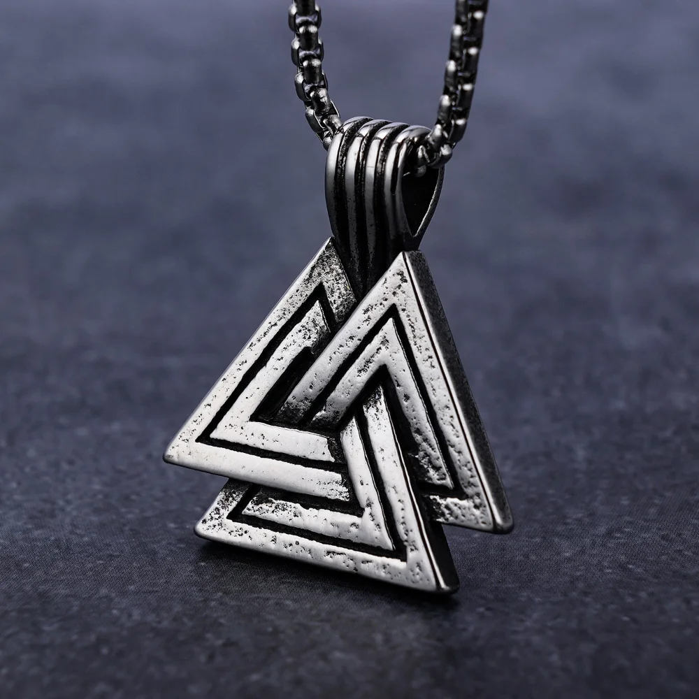 Vintage Viking Rune Odin Triangle Pendant Necklace Charm Men's Necklace New Fashion Hip Hop Punk Accessories Party Gift Jewelry