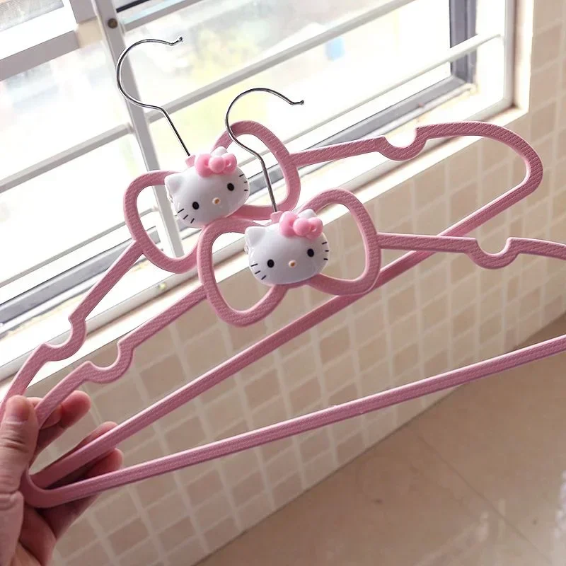 4/8pcs Sanrio Hello Kitty Household Hanger Anime Dormitory Non-Slip Plastic Hang Dry Clothes Brace Girl Clothes Hanger Pothook