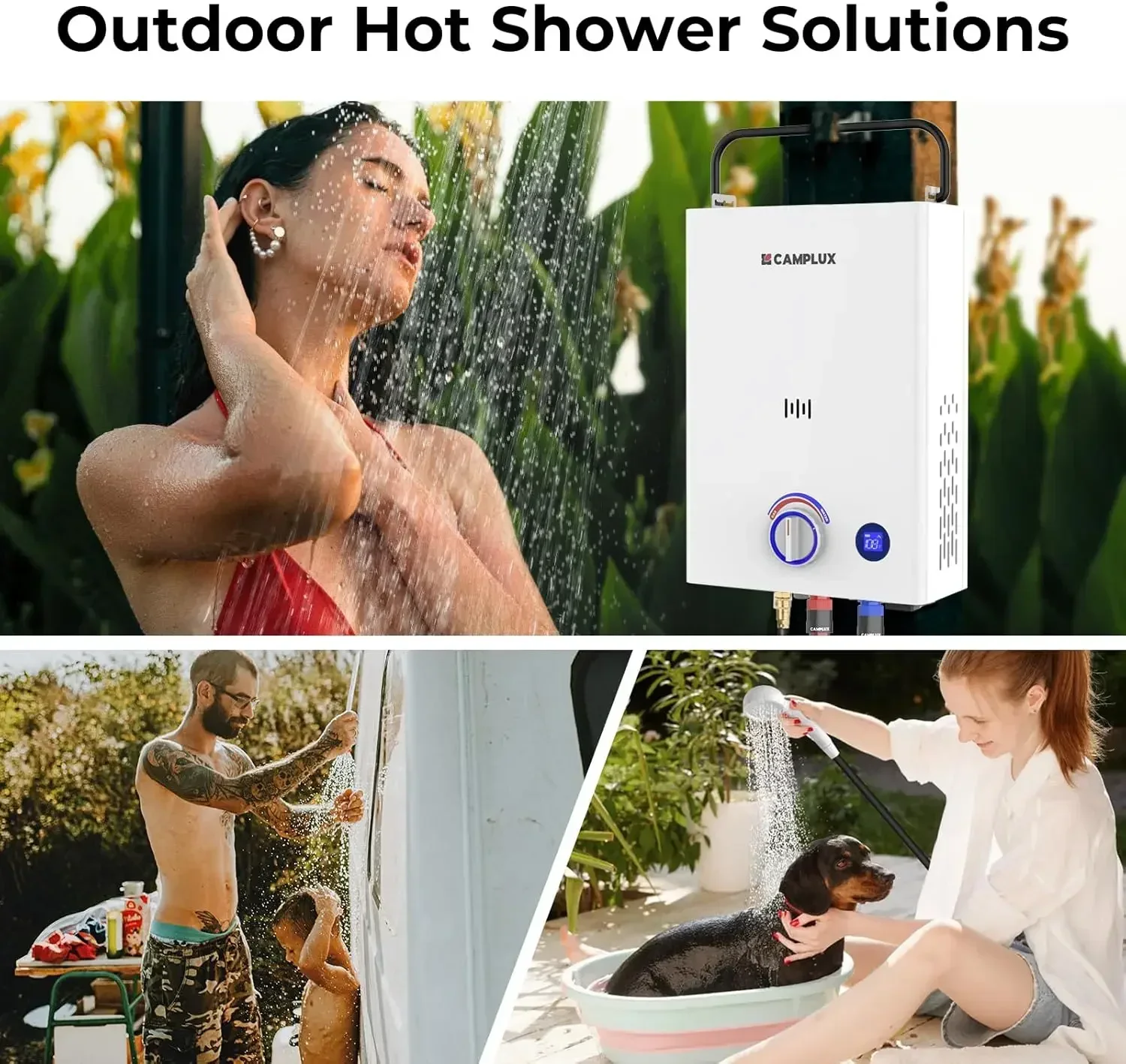 Portable Tankless Water Heater F10, 2.64GPM Propane Gas Camping Water Heater with LED Digital Display, 68,000 BTU, Outdoor